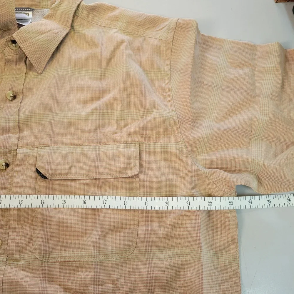 The North Face Mens Large Tan Orange Micro Plaid‎ Short Sleeve Button Down Shirt